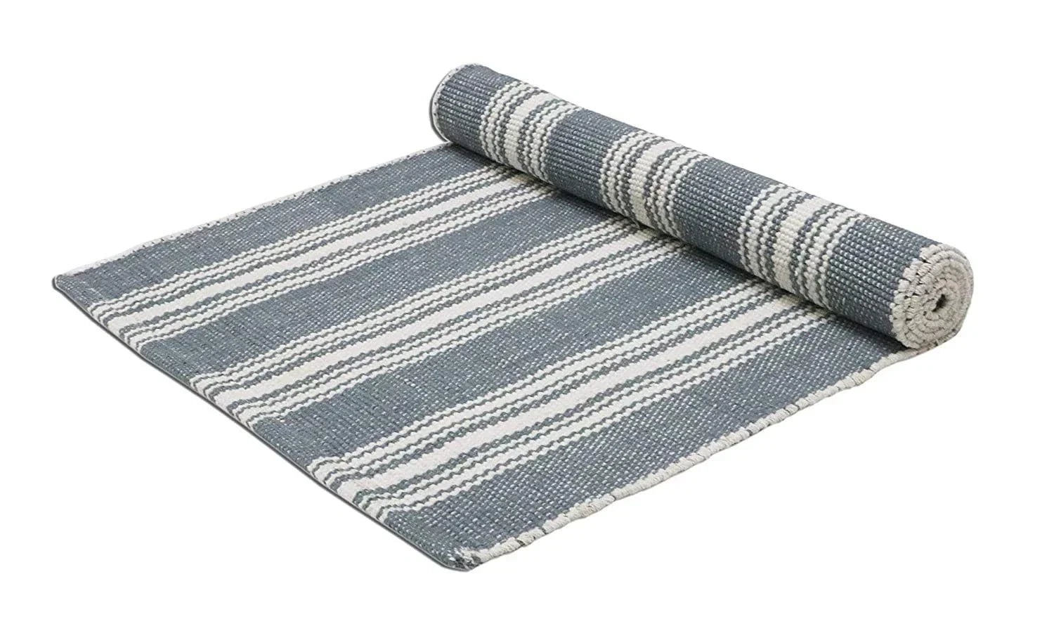 Cotton Yoga Mat with Carry Strap, Skid Free, Handmade Organic Foldable Thick ...