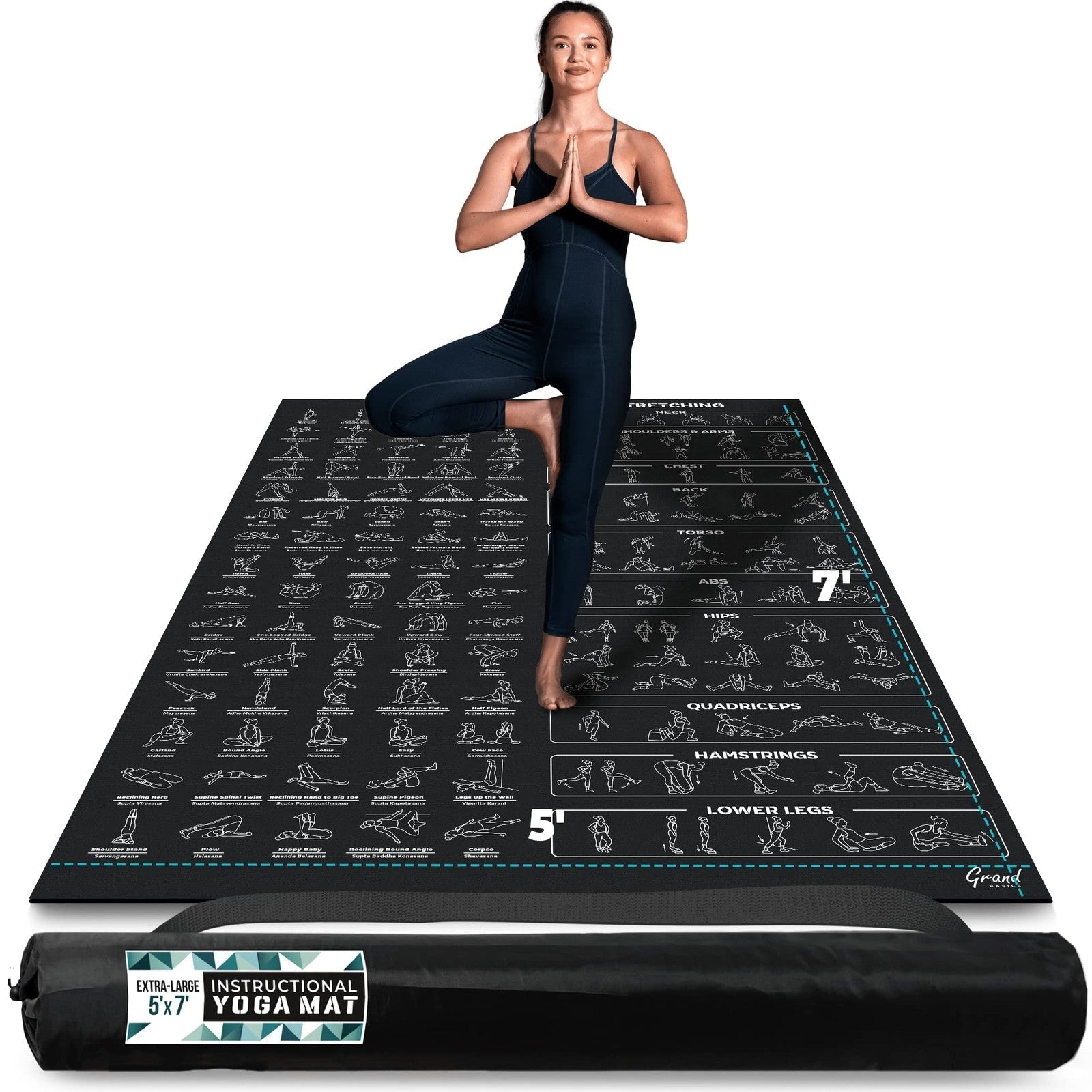 Extra-Large 6' x 4' Instructional Yoga Mat with Poses Printed On It - 2X Wide...