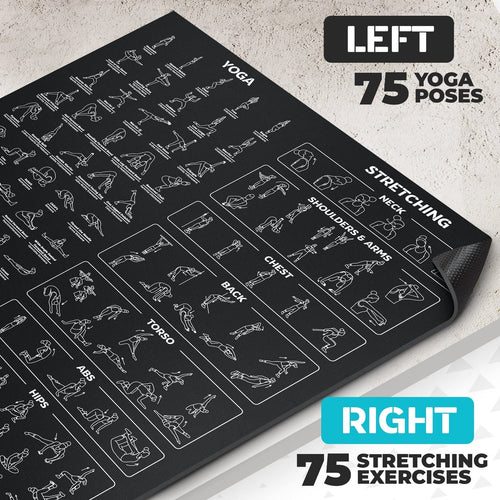 Extra-Large 6' x 4' Instructional Yoga Mat with Poses Printed On It - 2X Wide...